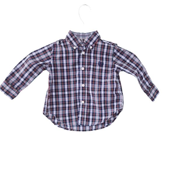 Chaps 12 Months Baby Boy Button Up Plaid Shirt Blue Red Multicolor Long Sleeve - Picture 1 of 5